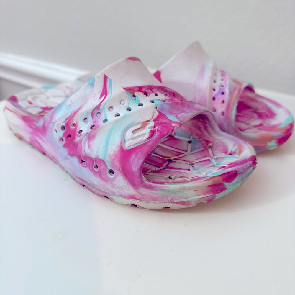 New Skechers Girls Hogan Color Splashed Slide Sandals Lavender Multi Sz 13